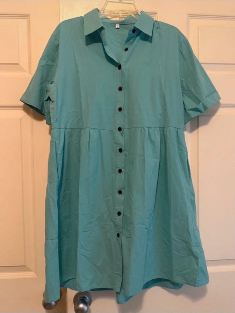 Boho Aqua Blue Button-Down dress - Size L